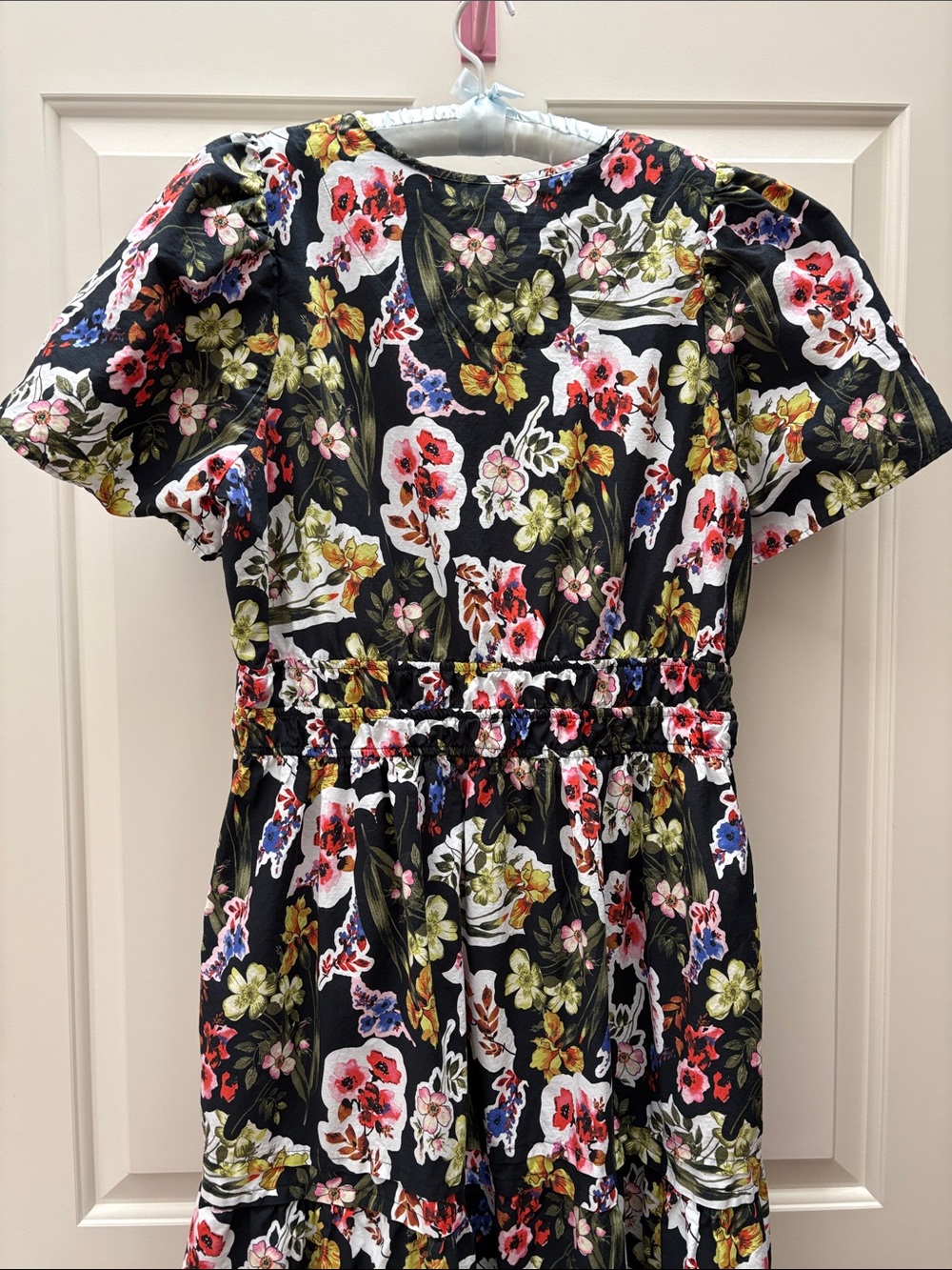 Anthropologie The Somerset Maxi Dress Short Sleeve Black Floral Smocked Waist XL - Picture 5 of 11